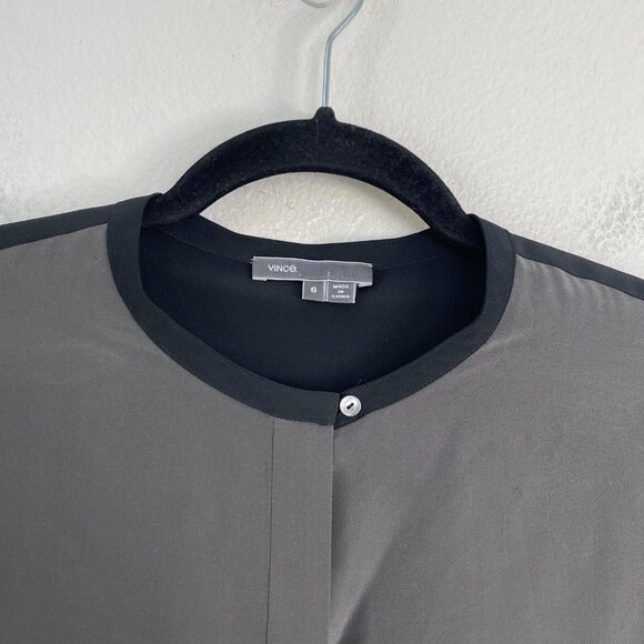 Vince Shirt Womens 6 Gray Black 100% Silk Long Sleeve Tunic Blouse Top High Low - Picture 10 of 12